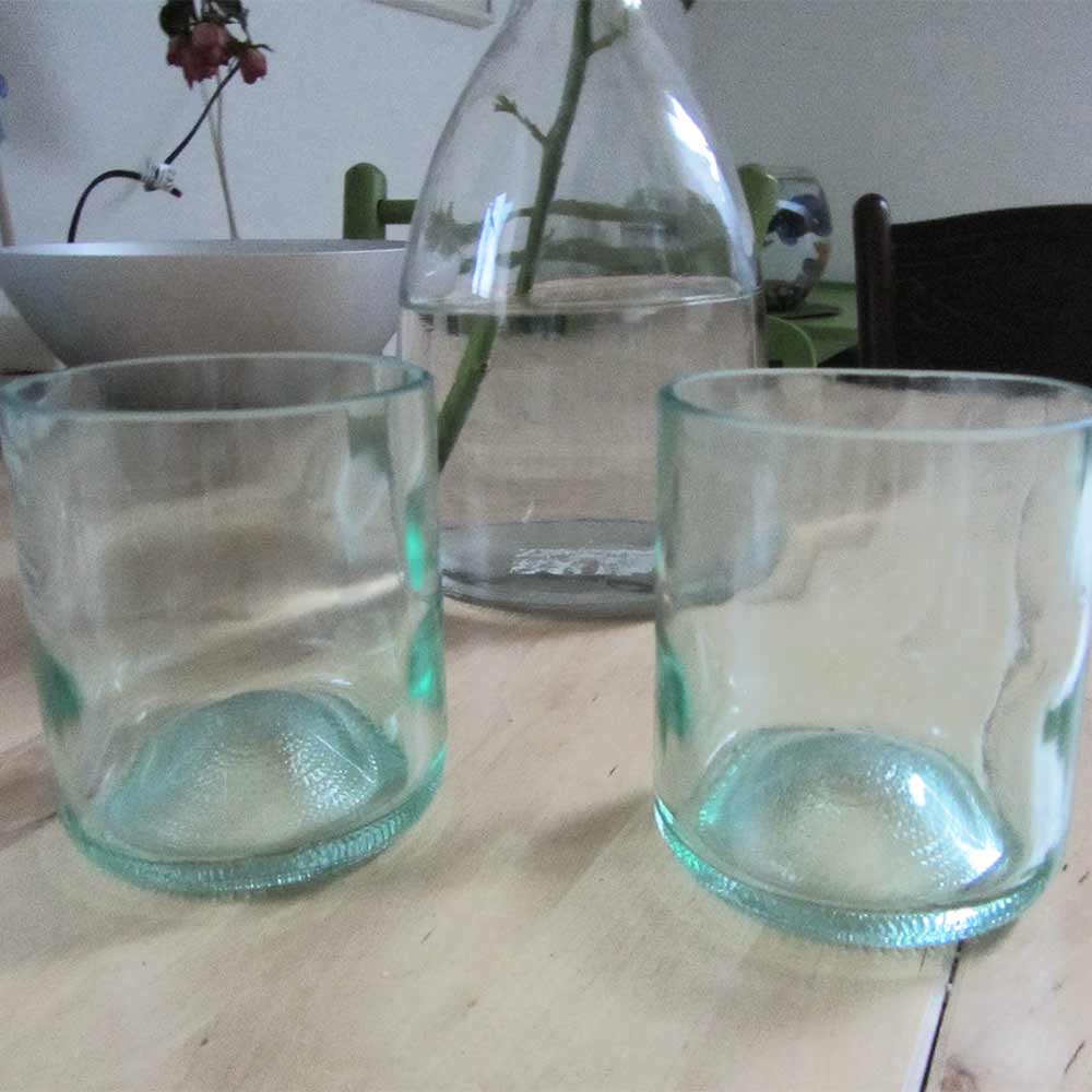 I was a bottle: Glas-Flaschen - Lampen und Leuchten, Laternen, Gläser, Vasen und Schalen aus Glas, Gläser: 2er-Set Longdrink Gläser aquafarben