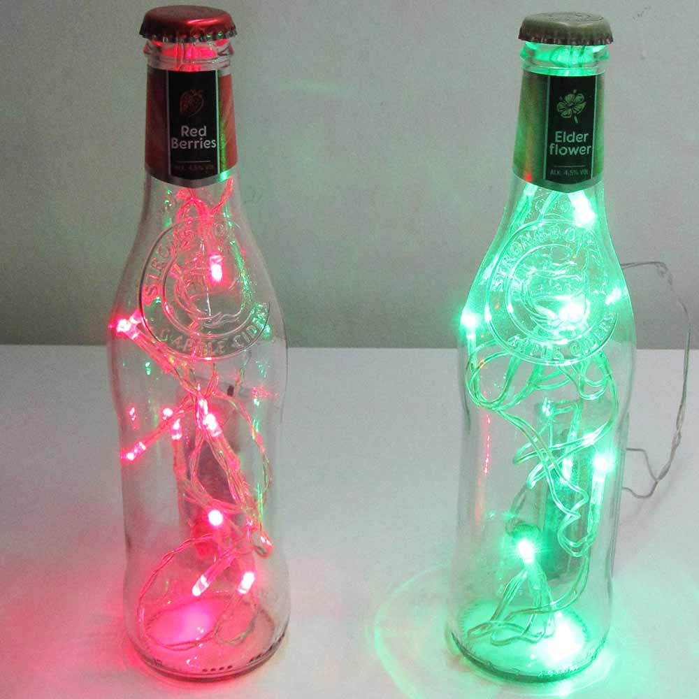 I was a bottle: Glas-Flaschen - Lampen und Leuchten, Laternen, Gläser, Vasen und Schalen aus Glas, Led-Flaschenlampen: Zweierset Cider Ledflaschenlampen mit rotem und grünem Ledlicht