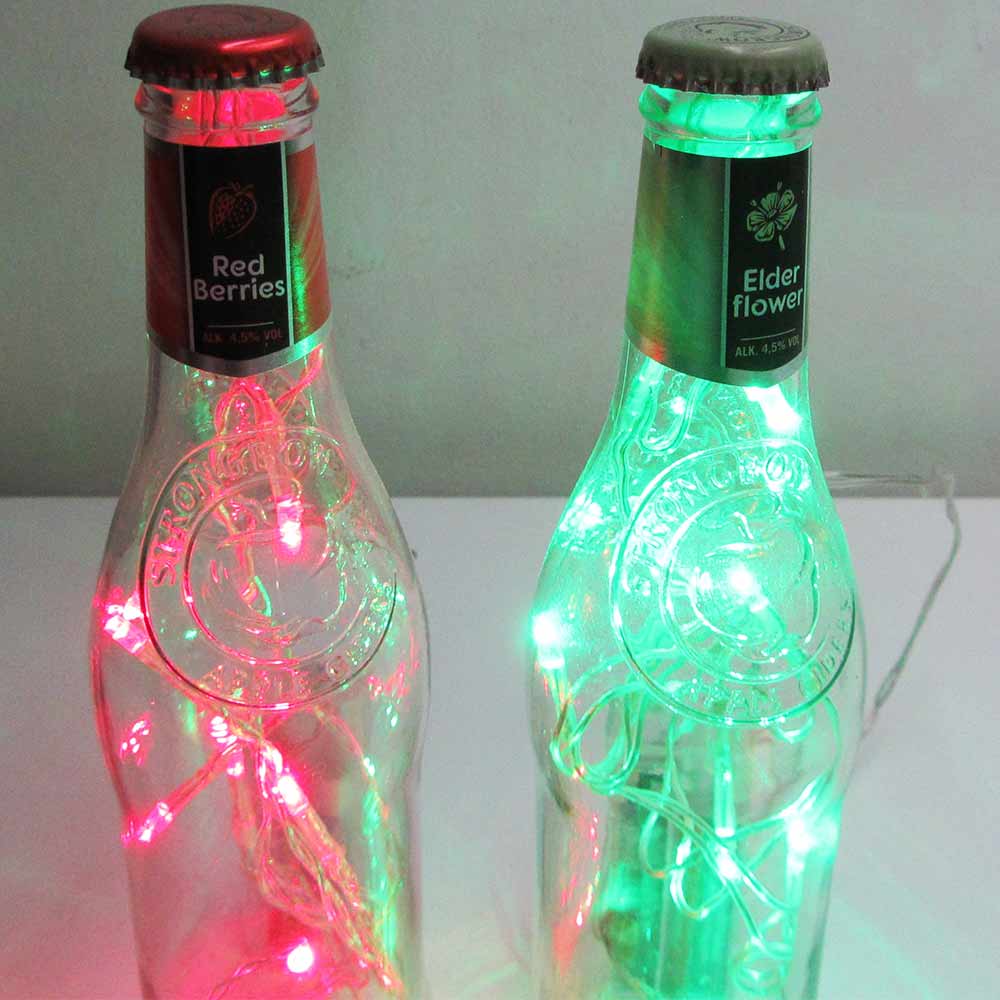 I was a bottle: Glas-Flaschen - Lampen und Leuchten, Laternen, Gläser, Vasen und Schalen aus Glas, Led-Flaschenlampen: Zweierset Cider Ledflaschenlampen mit rotem und grünem Ledlicht, Detail