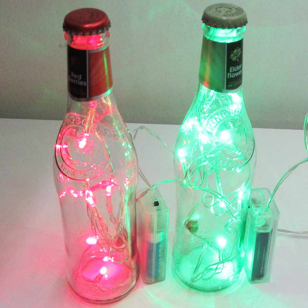 I was a bottle: Glas-Flaschen - Lampen und Leuchten, Laternen, Gläser, Vasen und Schalen aus Glas, Led-Flaschenlampen: Zweierset Cider Ledflaschenlampen mit rotem und grünem Ledlicht an