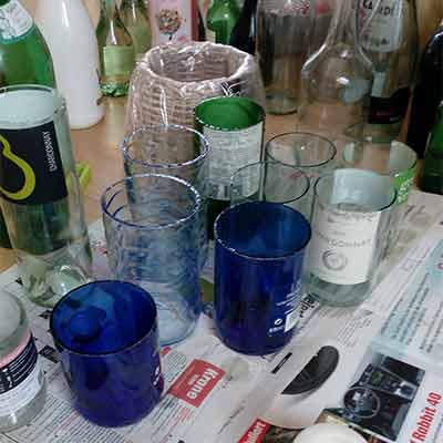 I was a bottle: Glas-Flaschen - Lampen und Leuchten, Laternen, Gläser, Vasen und Schalen aus Glas, Me and my work: geschnittene Flaschen