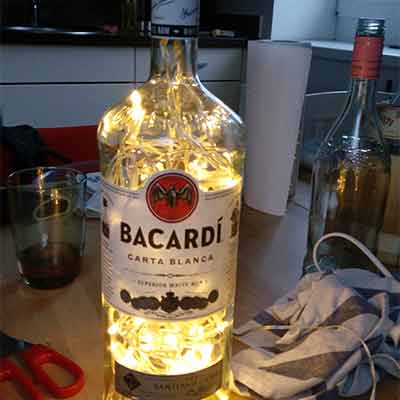I was a bottle: Glas-Flaschen - Lampen und Leuchten, Laternen, Gläser, Vasen und Schalen aus Glas, Me and my work: grosse Bacardi Flaschenlampe