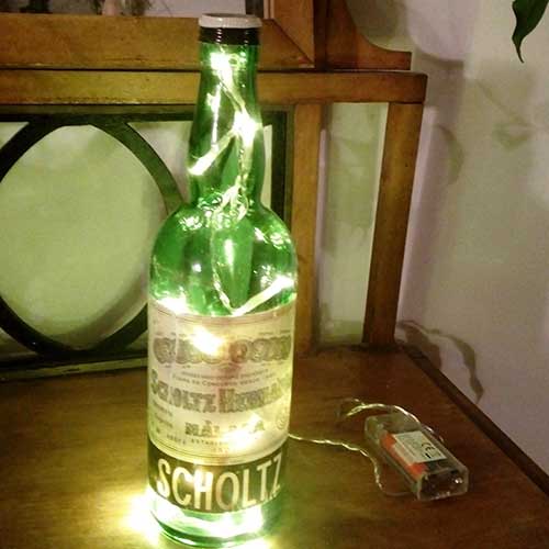 I was a bottle: Glas-Flaschen - Lampen und Leuchten, Laternen, Gläser, Vasen und Schalen aus Glas: Led-Flaschenlampe aus Scholtz-Flasche grün