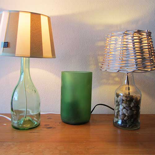 I was a bottle: Glas-Flaschen - Lampen und Leuchten, Laternen, Gläser, Vasen und Schalen aus Glas, Stehleuchten und Tischlampen: verschiedene Tischlampen aus alten Glasflaschen