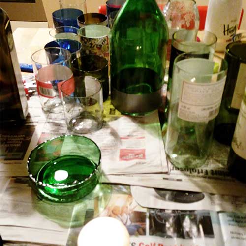 I was a bottle: Glas-Flaschen - Lampen und Leuchten, Laternen, Gläser, Vasen und Schalen aus Glas, my work: geschnittene Flaschen