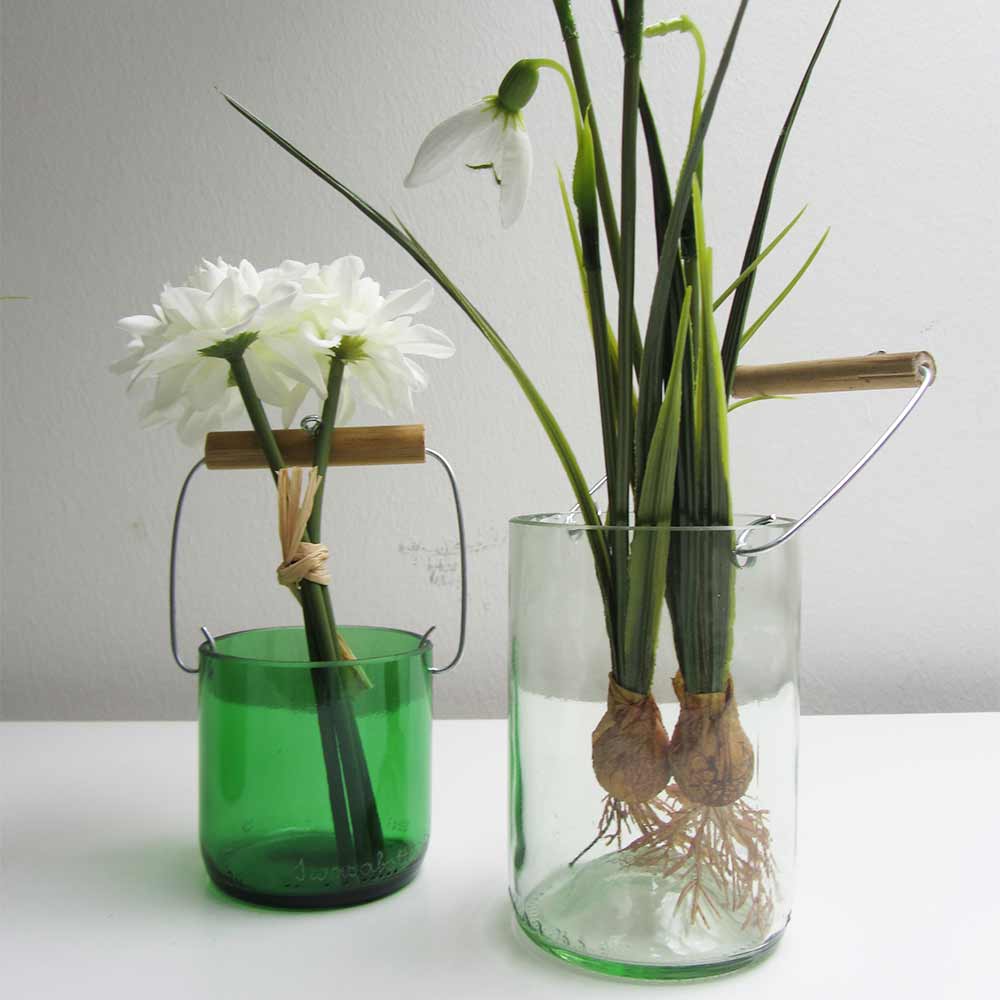 I was a bottle: Glas-Flaschen - Lampen und Leuchten, Laternen, Gläser, Vasen und Schalen aus Glas, Vasen und Hängevasen: Hängevasen 3er Set, grün weiß